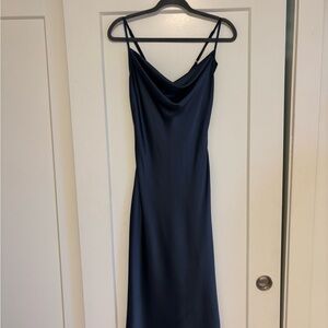 Navy Blue Cowl Neck Slip Midi Dress